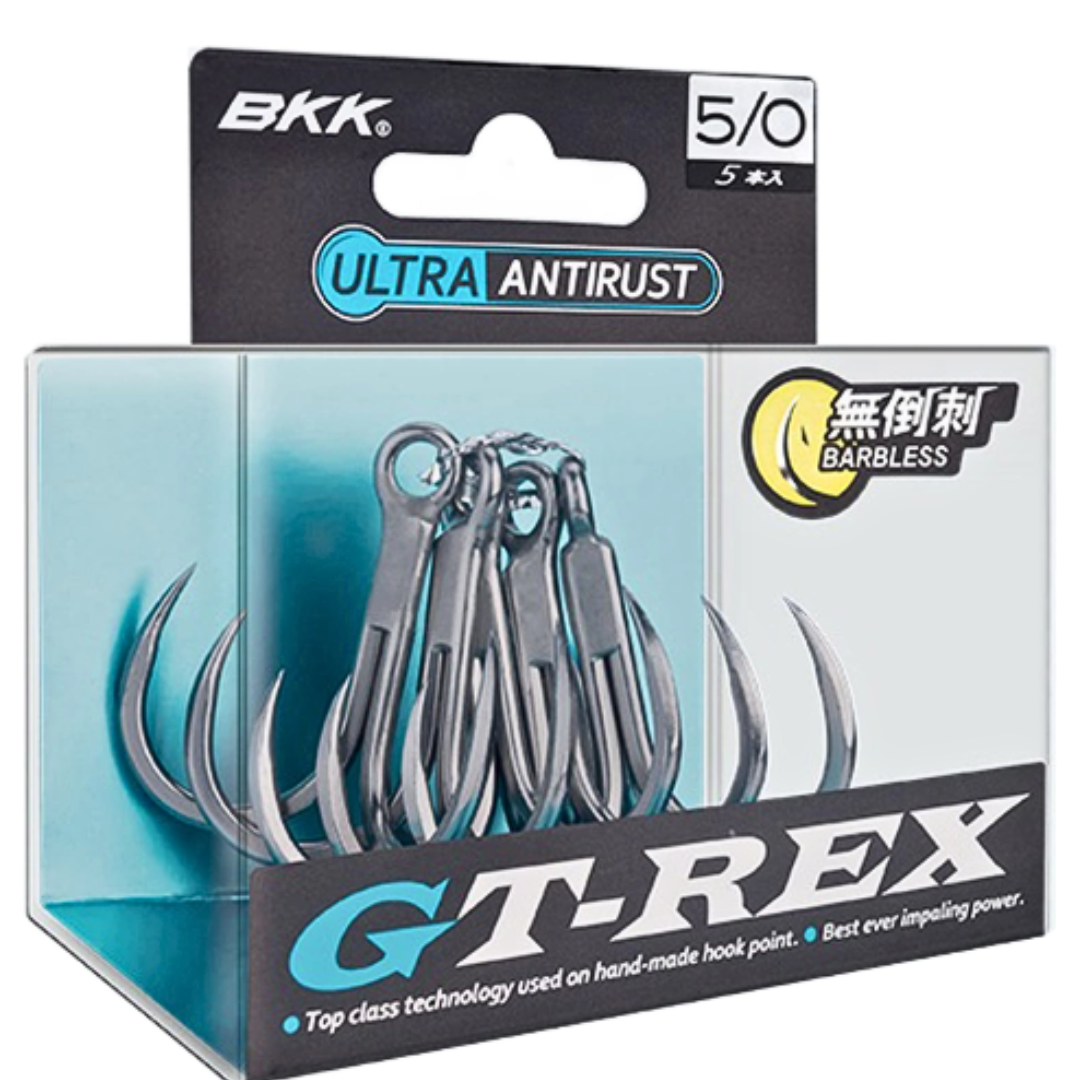 The BKK GT-REX BL is developed to tackle massive Giant Trevally and Bluefin Tuna with the popping technique, allowing for an enhanced survival rate of the fish when C&R.
